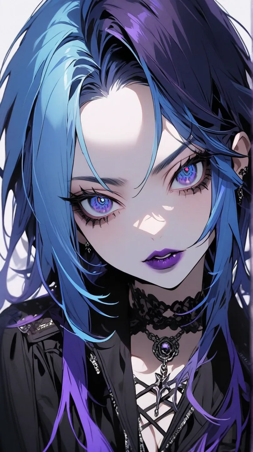 Female Characters With Sharp Eyes, ((Blue hair)), Gothic Cool Beauty Purple Lip