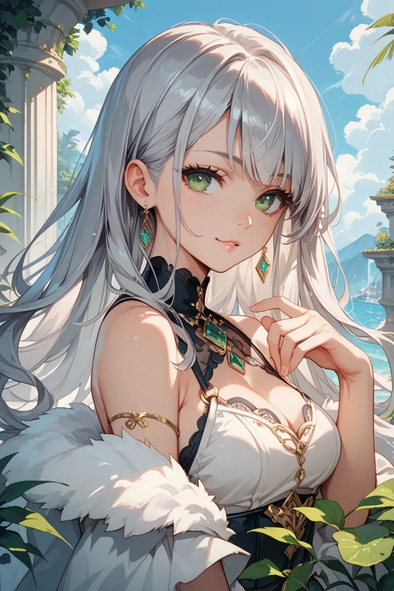 Light hangings ,  Silver Hair, long hair, Green Eyes, anime, Erotic