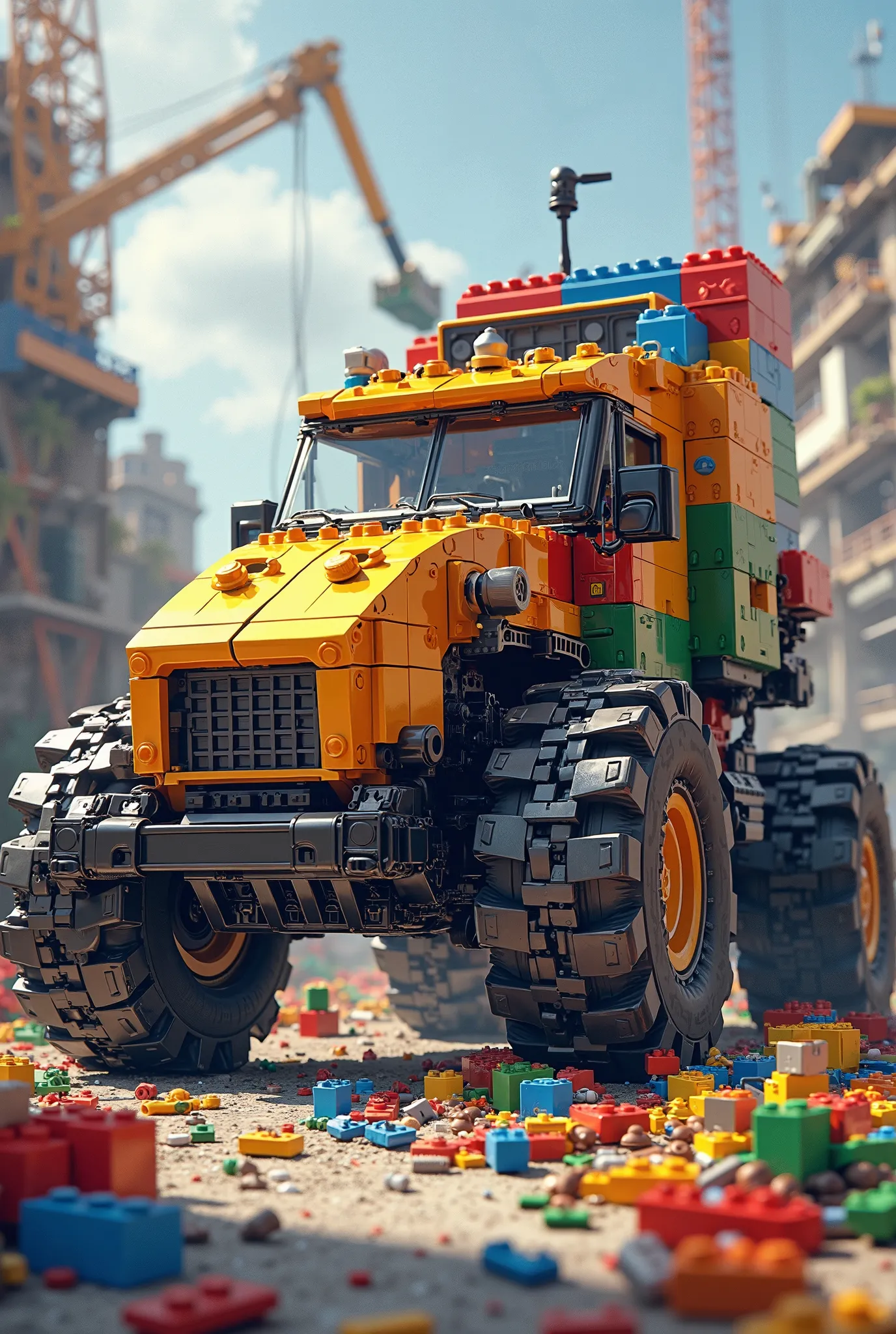 Giant LEGO car under construction 