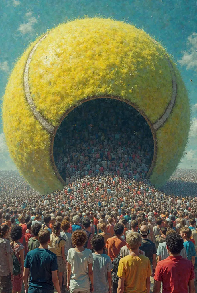 Million people sitting into a Tennis ball