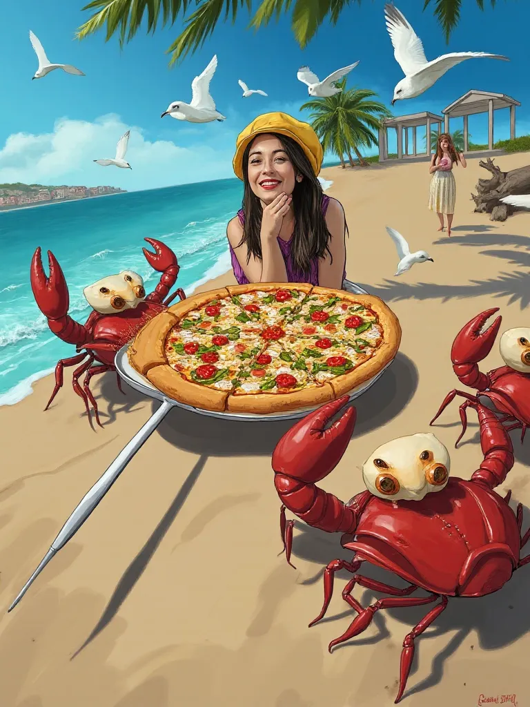 crabs go pizza, take the girl to the beach