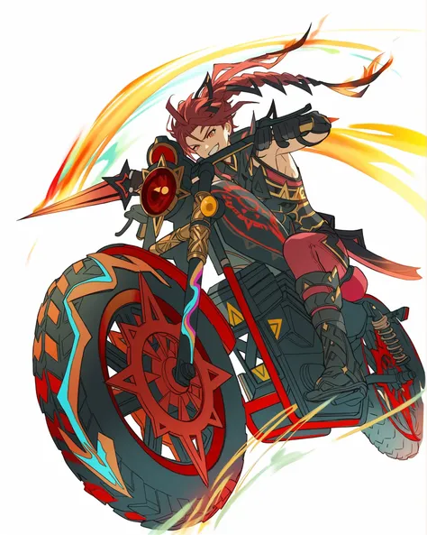 anime guy, official character art, genshin impact, female action anime girl, mechanized guy,  video game character, anime demon, anime character art, perfect anime demon man, fighting game character, demon hero, motorcycle
