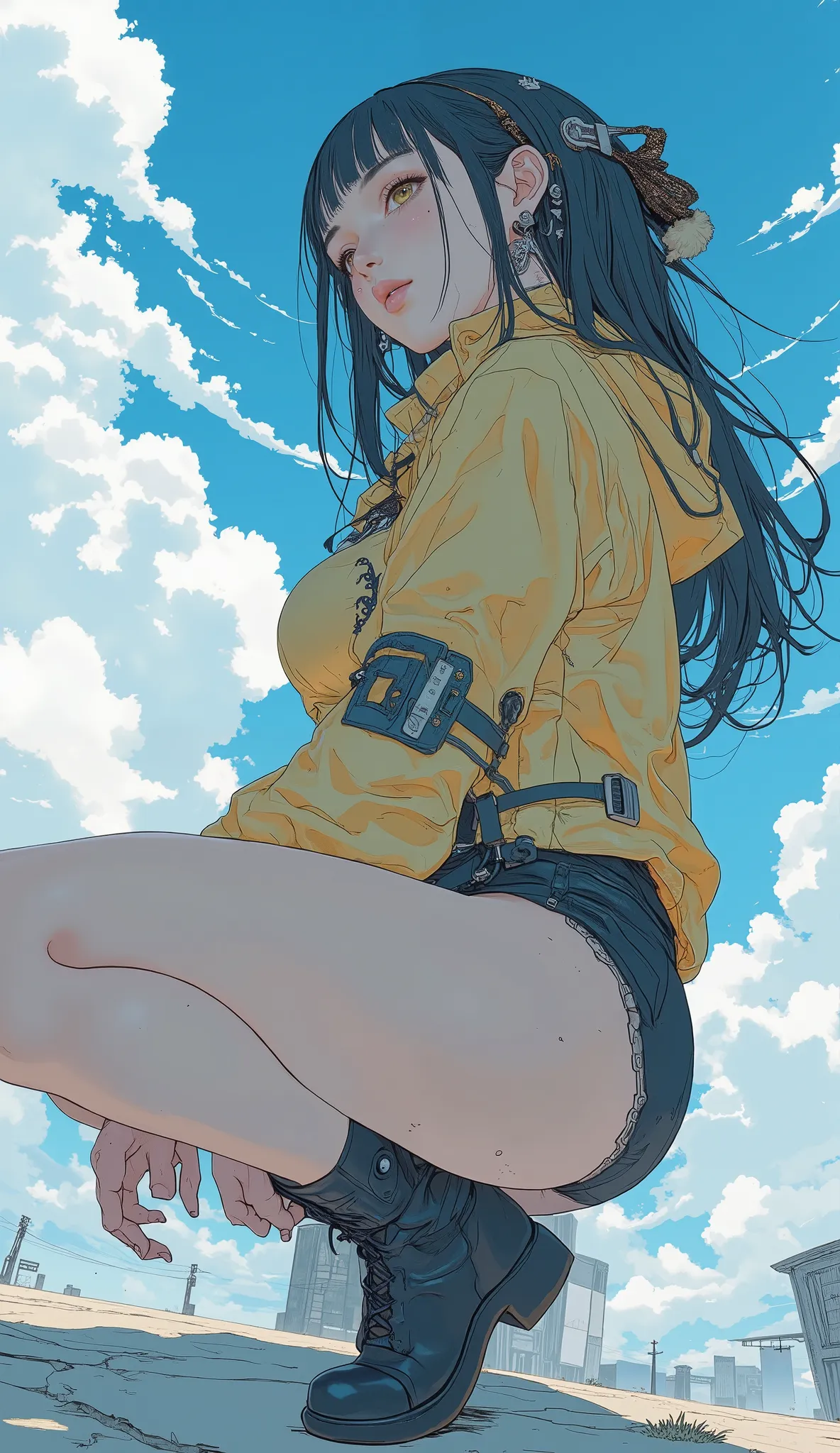 Big ass anime girl showing off her big butt in the sky,  大きなboobsと大きな胸を持つアニメガールのKamagurka , ピクシブ, what is it？, Sincerity, thick, boobs, bewitching anime girl,  fleet collection style ,  Smooth Anime CG Art, , Sincerity shinka, beautiful anime girls squatti...