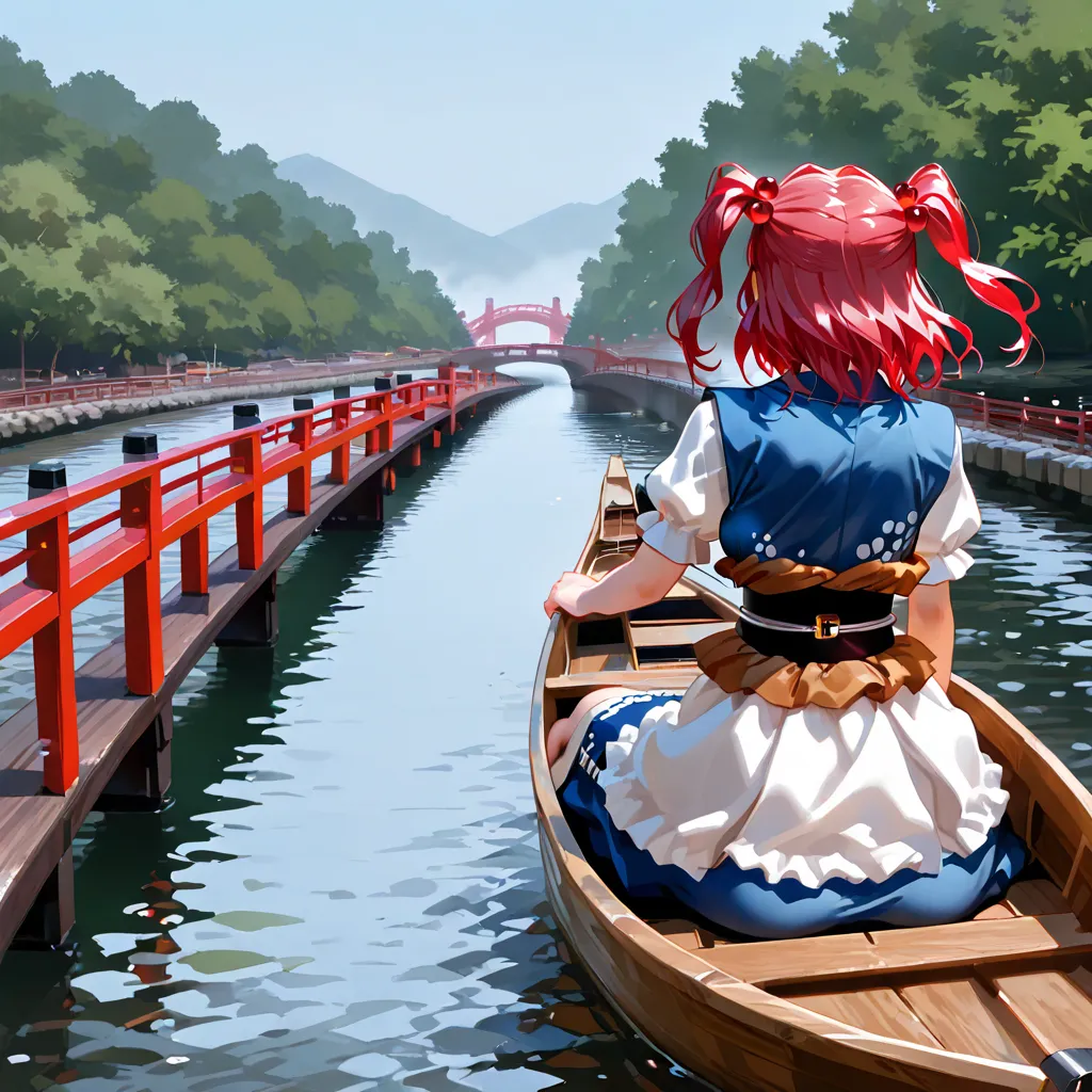 
Onozuka Komachi, sakura, river, boat, (bridge:1.3)