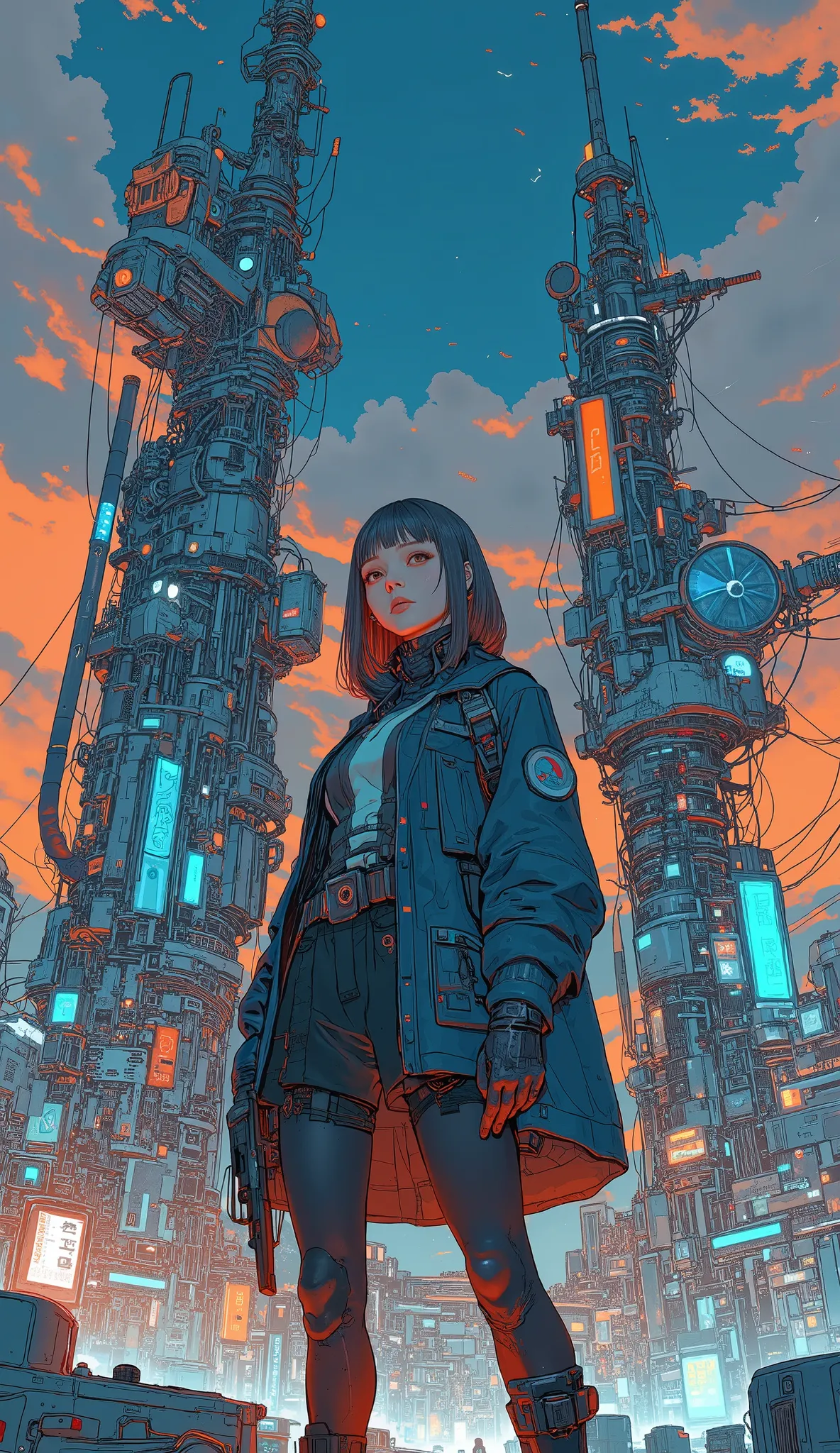 wearing a uniform carrying a gun, cyberpunk art by Yangjun Chen,  Art Station Contest Winners , fantasy art, Alena Aenami and artgerm,  lies in,  ilya kuvshinov . 4k yen,  Guweiz Style Work ,  Ross Tran. Landscape Background, realistic anime 3D style