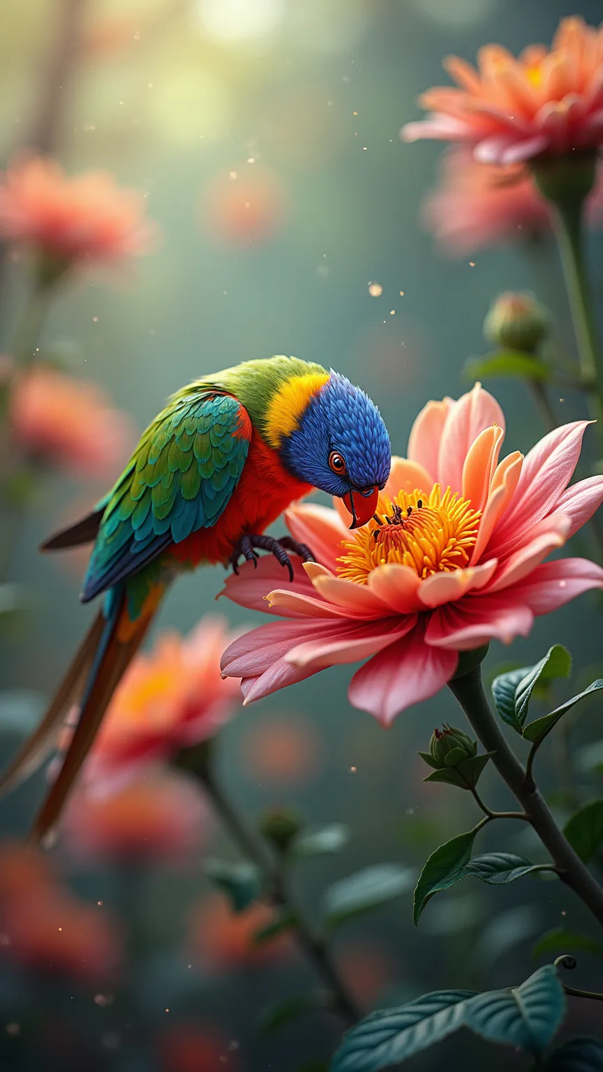 A beautiful beautiful bird playing on beautiful flower 