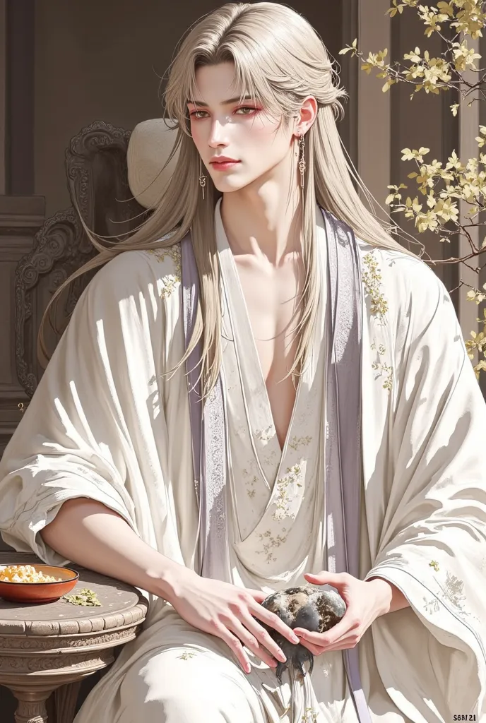 (masterpiece), (best quality), 1man, male, manhua, donghua, Hanfu, Chinese fantasy, long hair, dreamy eyes, (strong, well-defined, chiseled jawline), (prominent, slightly pointed chin), muscular, forehead, majestic, aesthetic, ethereal, handsome, stunning,...