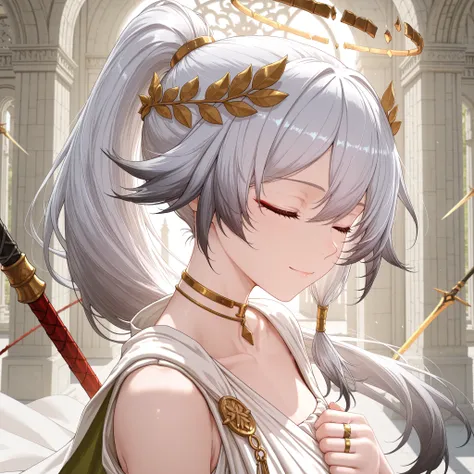 by [inoitoh|arknights], 1girl, face focus, close_up shot, closeup shot, turning her body around, from the side, side shot, looking away movement, dynamic pose, (closed eyes:1.3), hands to her chest, , solemn, soft smile, appreciative, solo, FuHua, Fol005, ...