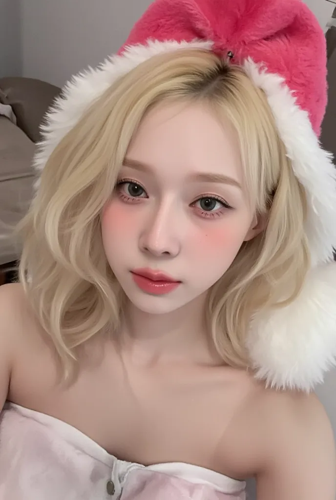 1boy ,  1girl , from below, young woman with wavy blonde medium length hair, pale skin, ONLYFANSER SEXY SHOT POSES, (( aespa-winter, aespa-winter face, aespa-winte eyes, aespa winter jav magazine)),(((showing armpit, sexual clothes)))