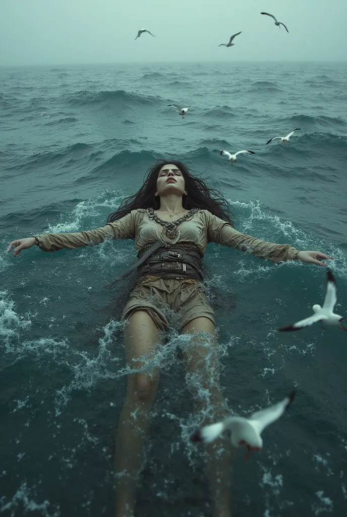 A pirate woman dead and her dead body in sea 