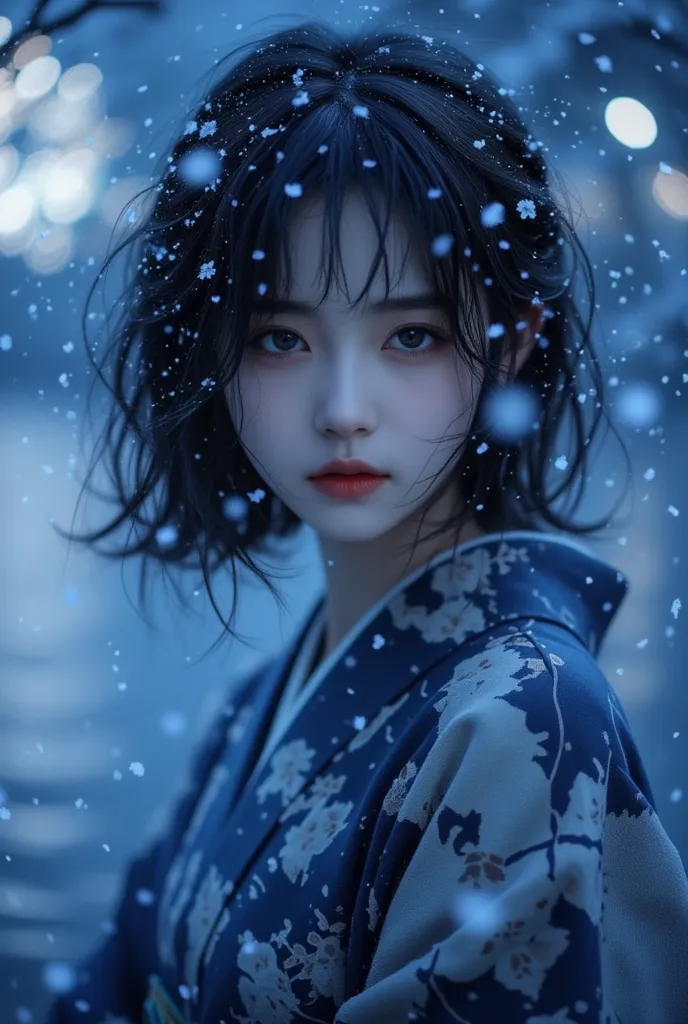 ((masterpiece, top quality,  Super Definition, high image quality during sick leave)), Alone, beautiful girl, shining eyes,  Perfect Eyes, , blue theme, yukata,   Fireworks 