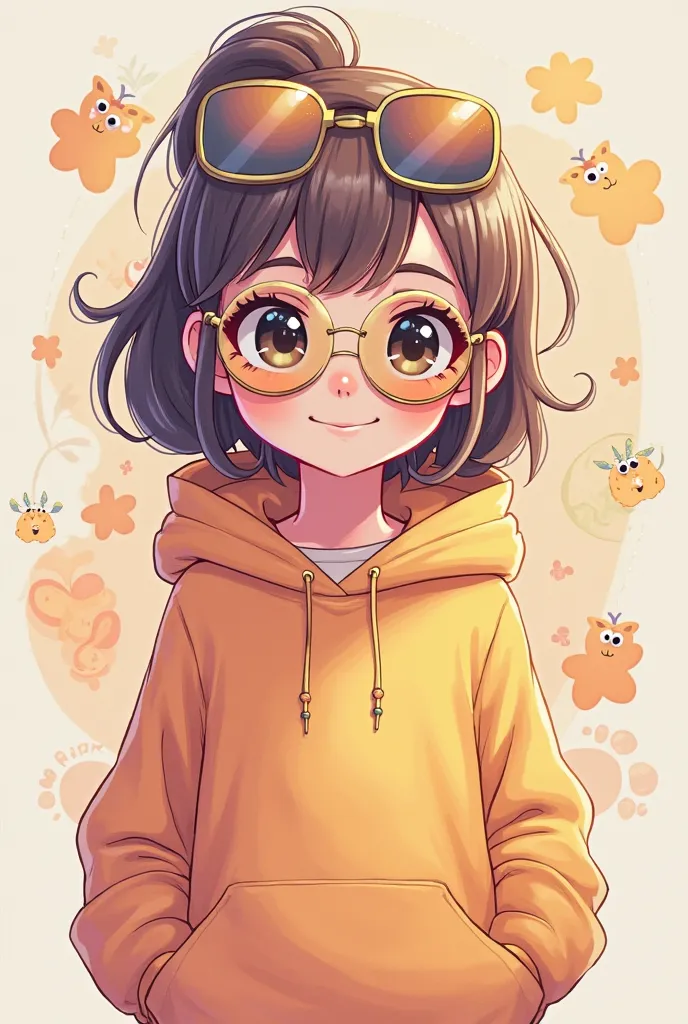 Cartoon anime character wearing sun glass and hodie
