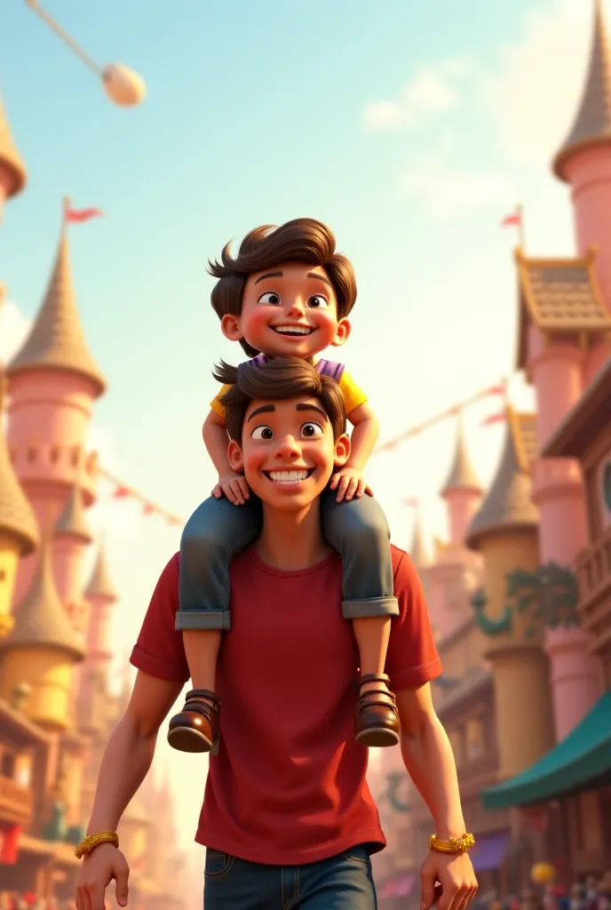 Disney character,3D of A Ride on Dad’s Shoulders: Describe an adventure a  experiences while sitting on their father’s shoulders.