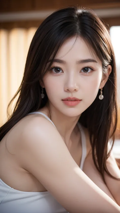 ８k, 非常にdetailed, masterpiece, top quality, Photorealistic, detailed, beautiful eyes,  40 year old woman, 1 person, cute, Lower lip is thick, face the front, beautiful body, ((staring at the viewer&#39;s eyes)), beautiful hairstyle,  light clothing,  very s...