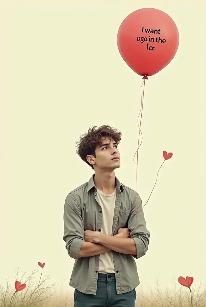 generate an image of a guy thinking of a girl and a balloon says “i want to go in the 1cc”