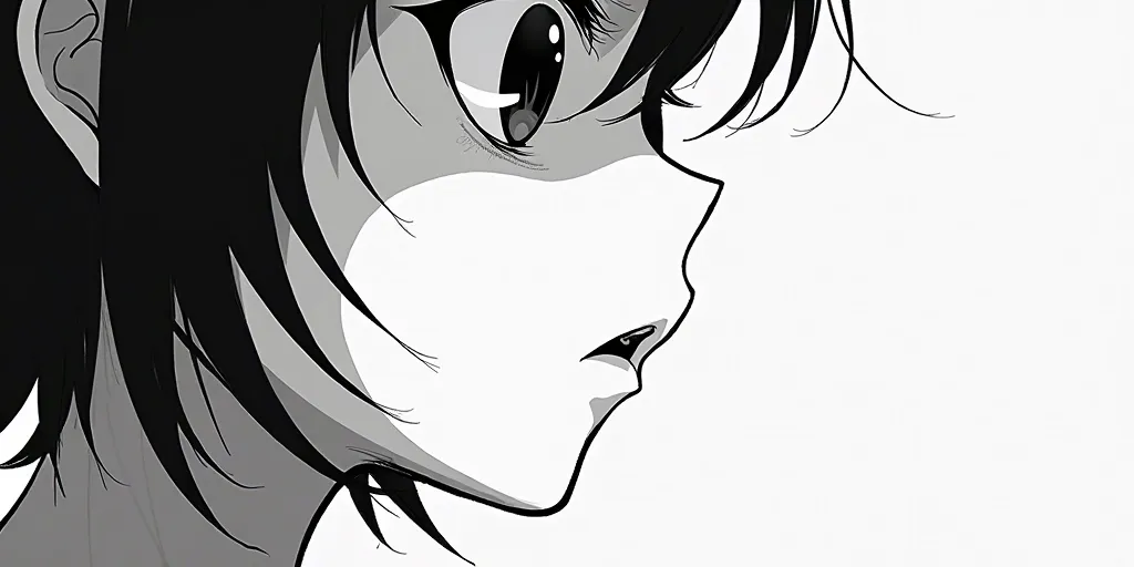 A BLACK AND WHITE ANIME MOUTH OF A GIRL IN PROFILE