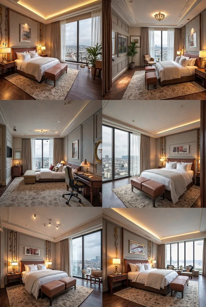 7 small pictures of the hotel rooms in their various forms and elegant luxurious colors