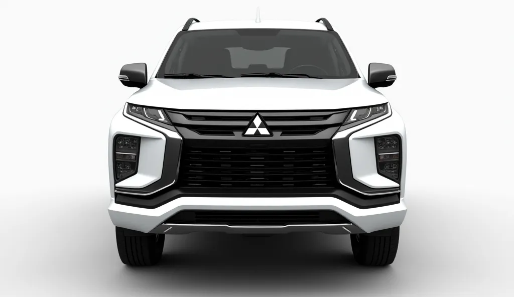 A stunning high-resolution image of a 2026 (Mitsubishi pajero) in white color, with the camera meticulously focused interacted Front design. 