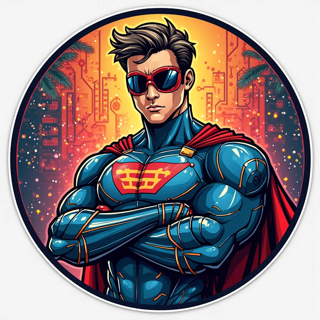 round Superhero Programmer Badge or Emblem