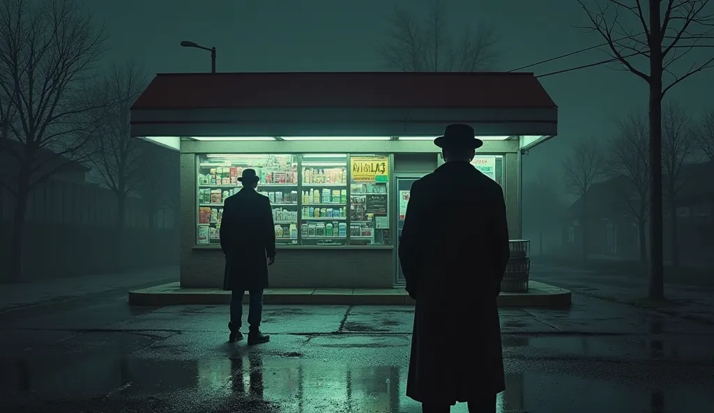 A lonely convenience store at night. A man locks up, turning to see a tall figure in a black coat and hat, its back facing him. As he approaches, the figure turns—its face pale, lifeless… but then, it smiles. Not just a normal smile—an impossible one, stre...