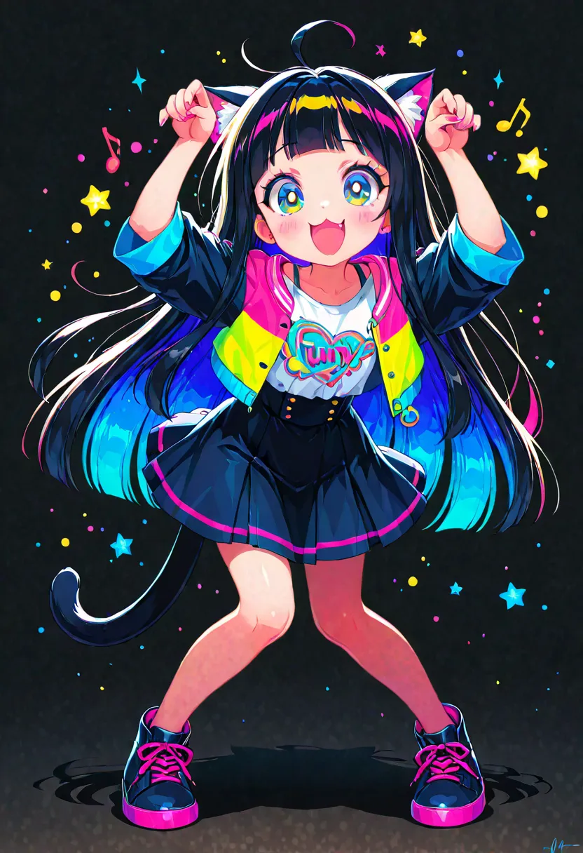 cute 1 girl, funny pose, colorful neon color worldview, ultra detailed, absolutely resolution, masterpiece