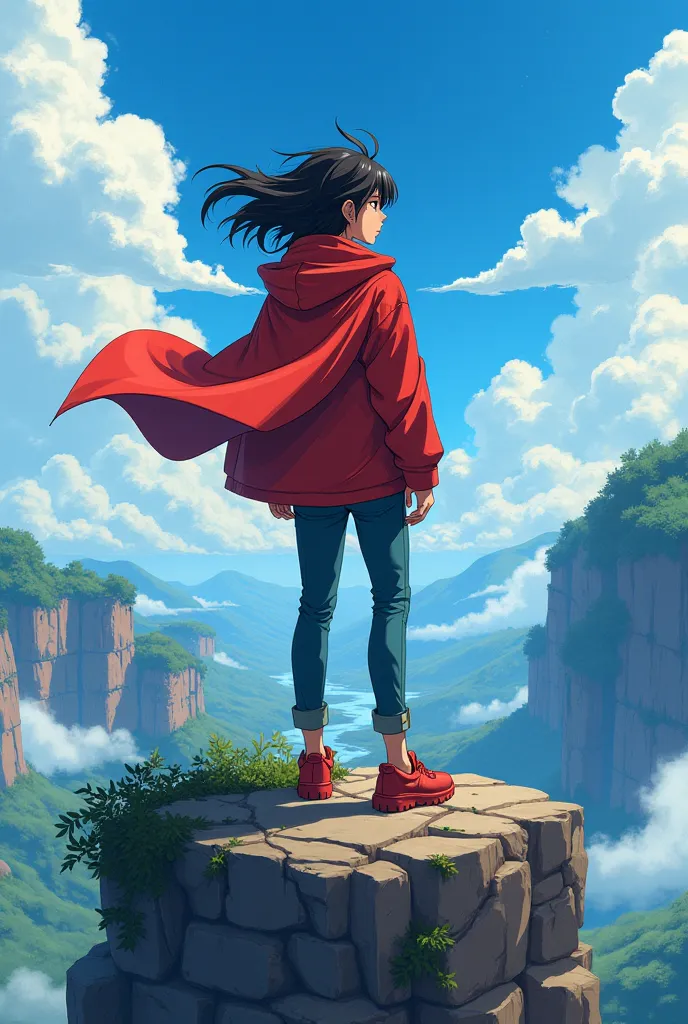 
Wind Breaker Amine lead character, anime style, vibrant colors, dynamic pose, wind-blown hair, standing on a cliff"

