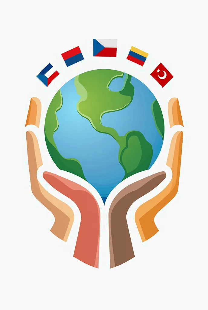 Crate for me a logo for action named "We the world" Please make it as a planet which is holding by hands also ther must be 4 flags polish czech liban and turkey