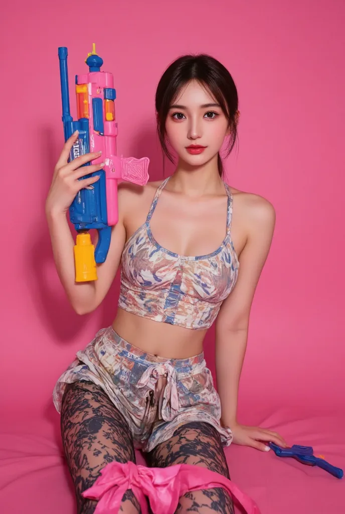 sexy girl holding a toy watergun