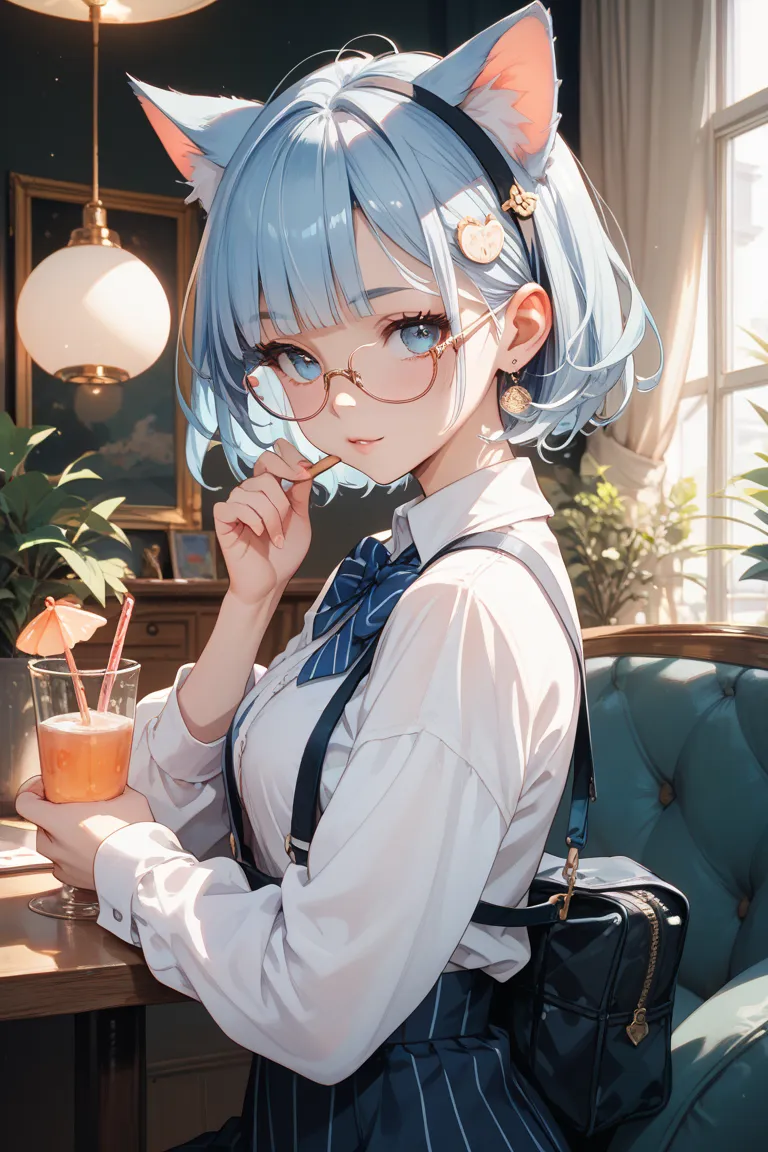 light blue bob cat ear glasses