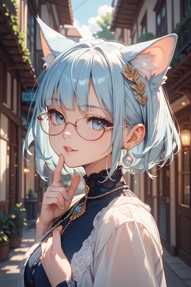 light blue bob cat ear glasses