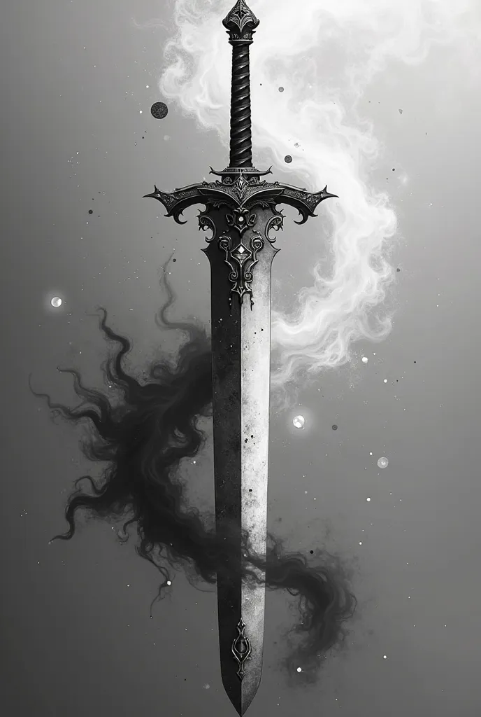 Black and white sword in the style of Yin and Yang, magic sword , yin yang, The symbol of Yin and Yang, anime sword, yin yang, The background is empty 