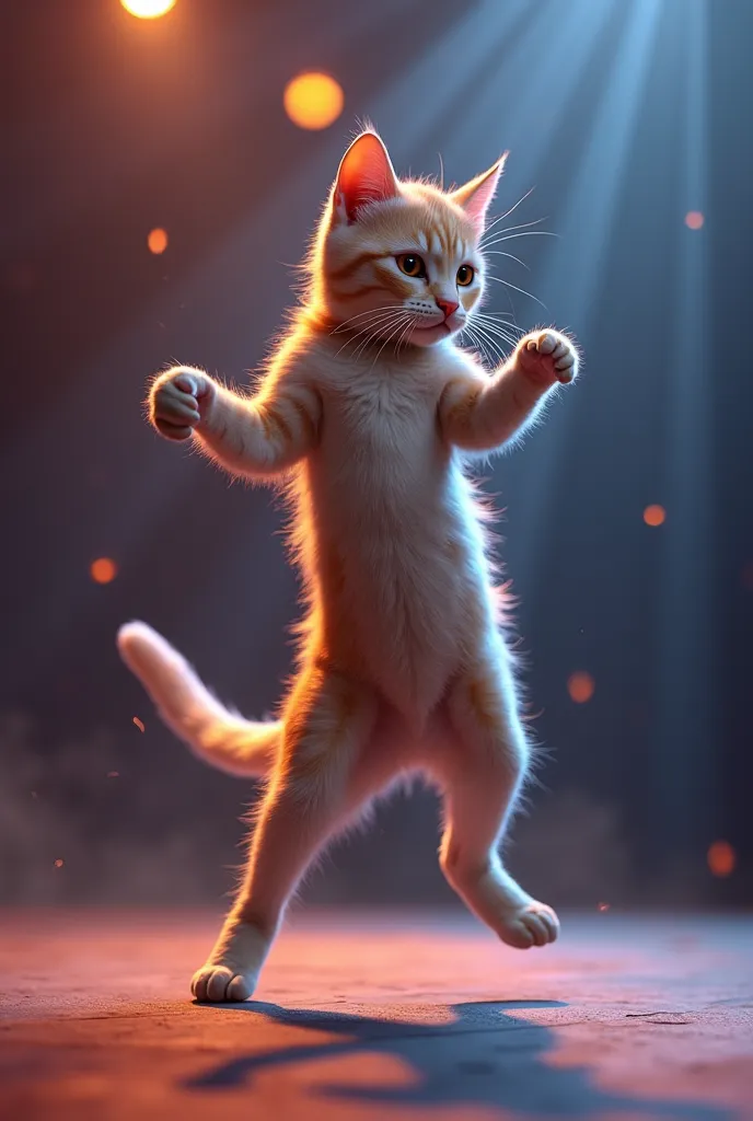 Create a realistic image of a dancing cat 