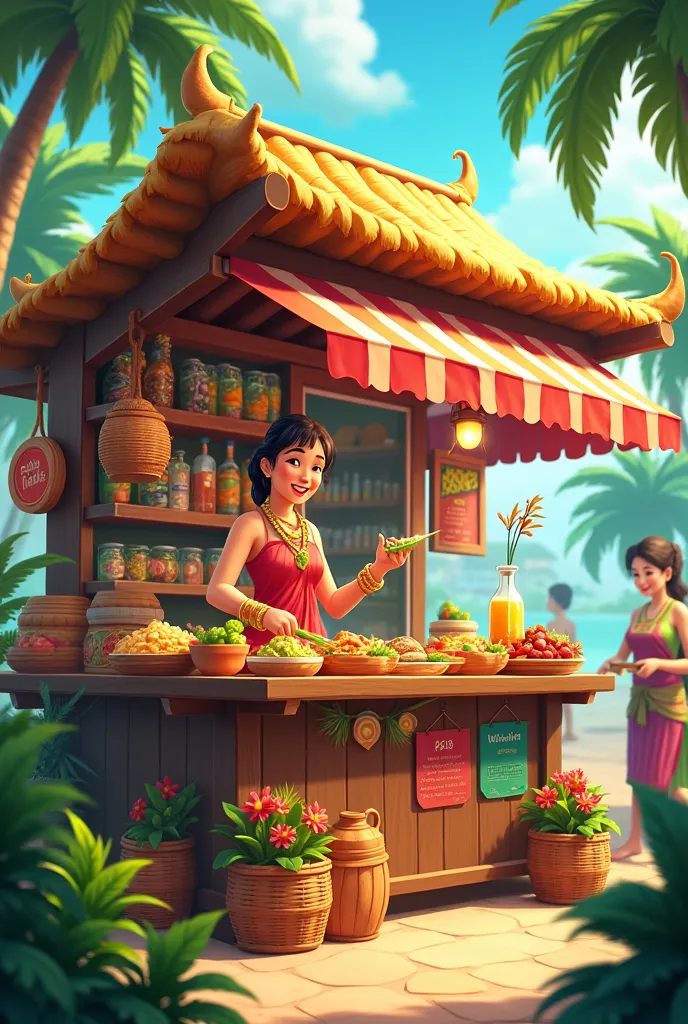 simple food stall, tropical theme