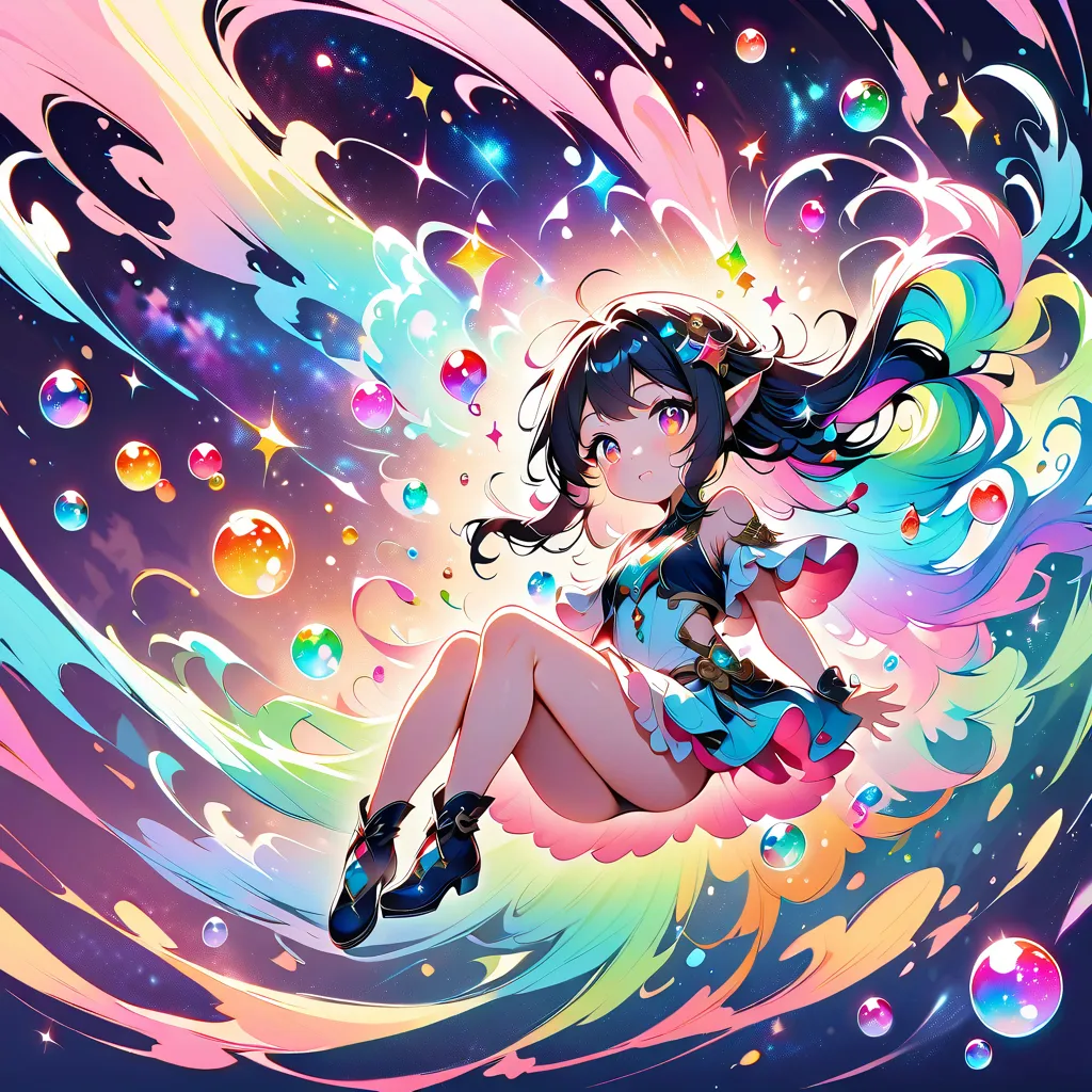  Fantasy Starry Sky in Colorful Bubbles，Sparkling Elves 。