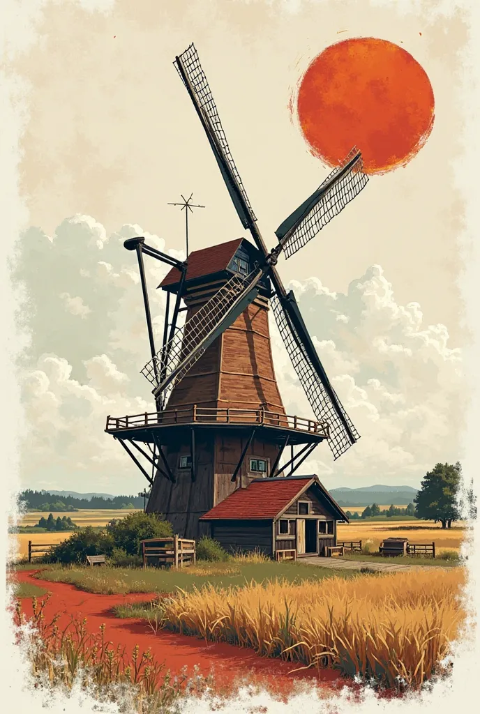 Design a poster for me which has the motto: East Frisian homeland which should also be written on it  (There should be a windmill on it and other thematic things fit ) Very simple to paint just a sketch