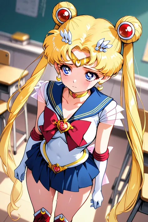 super sailor moon,1 female,solo,
front,look up,from above,

double bang,blonde hair,twin tail,circlet,

Blonde,ponytail,very long hair,
red hair ribbon,bangs with a split,
colored inner hair,

blue eyes,beautiful eyes,big eyes,
slant eyes,long eyelashes,sl...