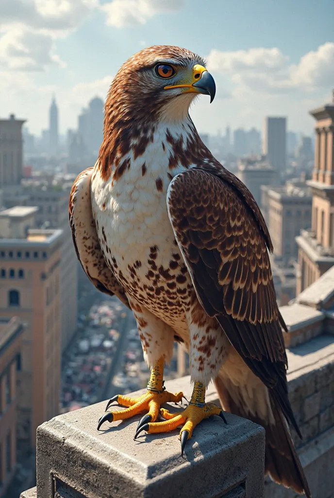 A beautiful girl hawk bird on top of a rooftop 