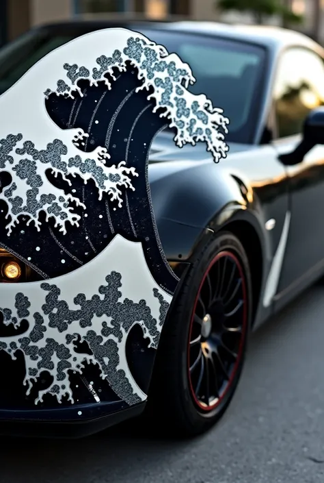 waves of kanagawa painted decals in black car