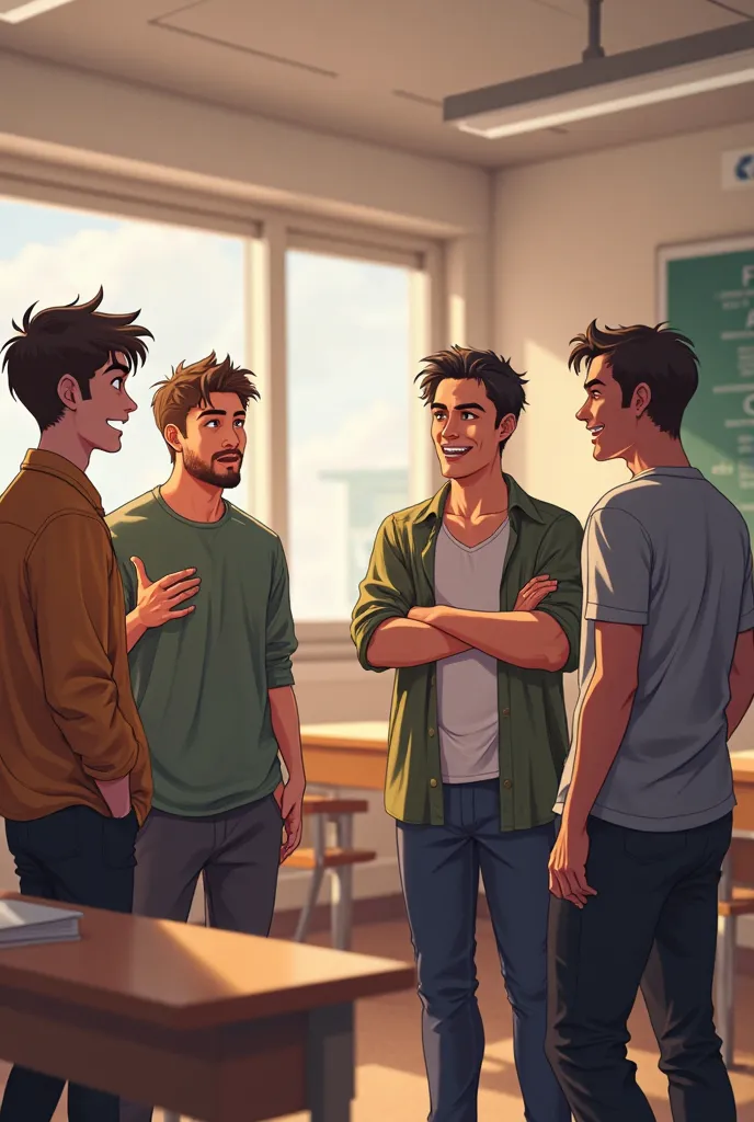 5 male students talking in class