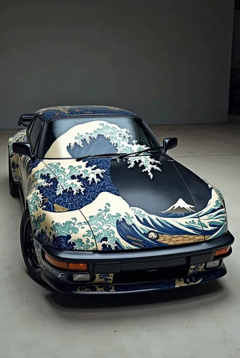 waves of kanagawa painted decals in side of whole body of black car