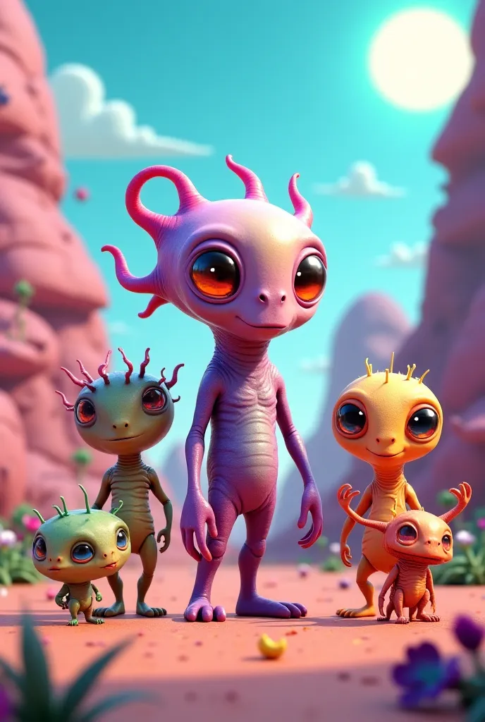 Help create 5 alien species and make them into 3D cartoon drawings.