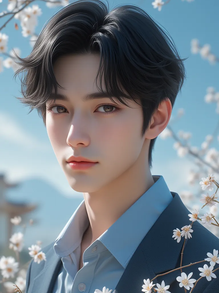 Masterpiece, best quality, 8k, highest quality, best graphic, beautiful eye, beautiful lip, beautiful background, Korean man in 20s, black hair, school