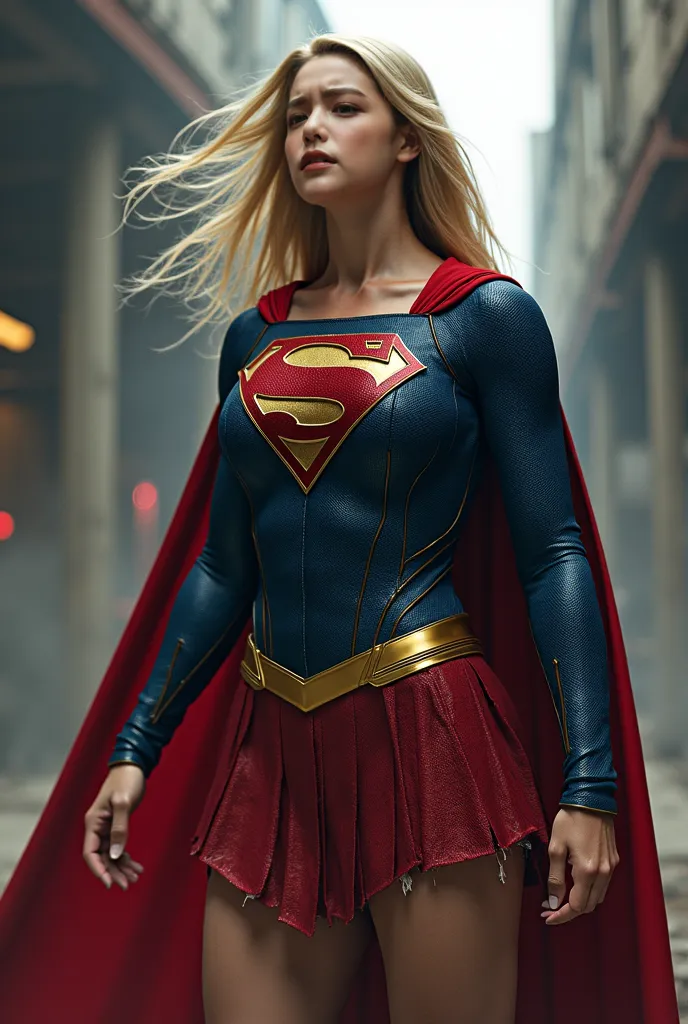 Supergirl lost to Terminator:1.4、Tornスカート、Torn衣装、Torn衣装から素肌が見える、 Tattered Costume:1.4、 Dirty Costumes 、埃と油で Dirty Costumes :1.4、Suffering Supergirl、Supergirl Attacked with a Stun Gun:1.4、Painful and Screams:1.4、Belly Button Seen、 breasts visible:1.4、the el...