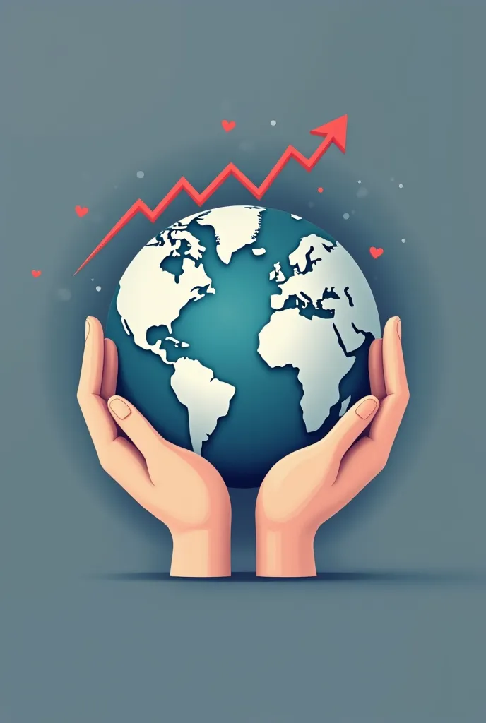 Icon of a world with a brain, Hands shaking hands,  growth chart .