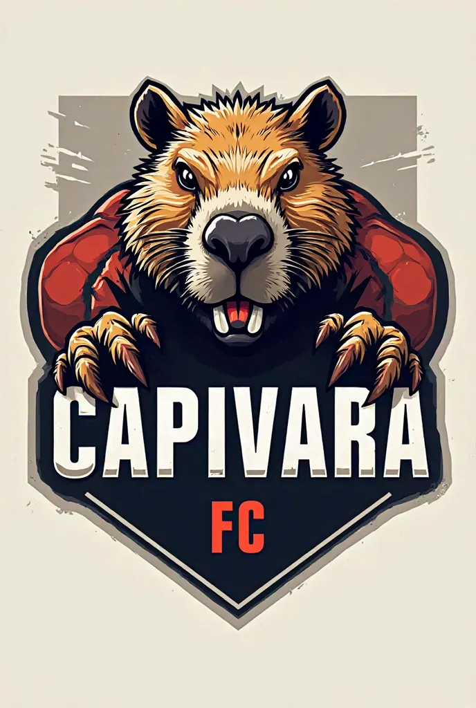 Create a sports-like logo 
Under the name of Capivara FC 
Is the animal in the logo a more aggressive capybara