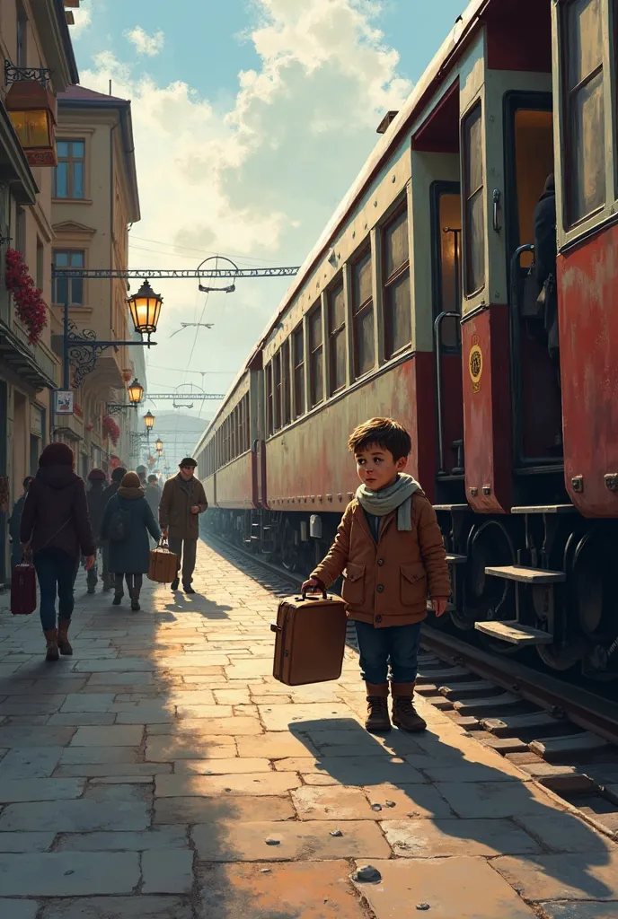 This boy goes by train to his aunt in Romania