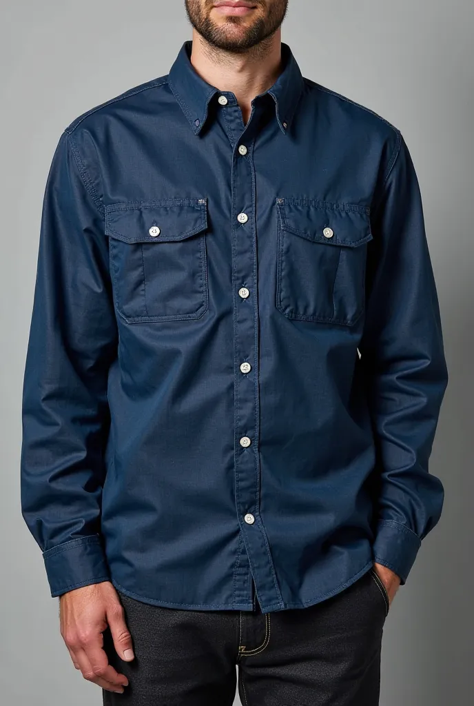 Create a blue long sleeve work shirt 