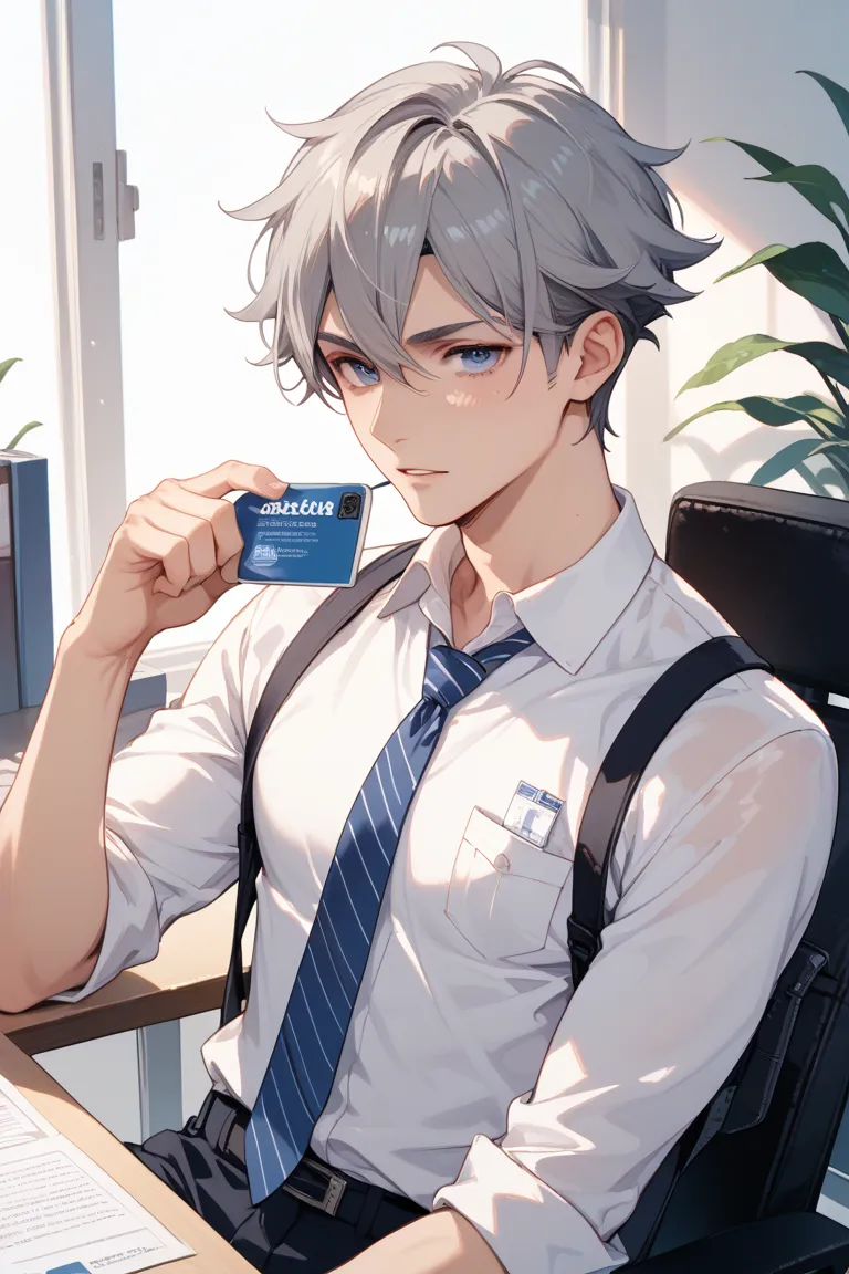 Middle-aged office worker with all bags、has gray hair mixed with gray hair but has a sense of cleanliness、a sexy cartoon-style image where he is male but doesn't show much emotion、covers him while loosening his tie　The model is Aoki, the gym leader in Poké...