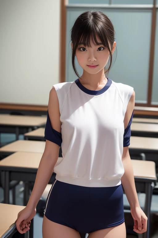 ((RAW, analog style)), ((film grain, skin details, high detailed skin texture, 8k hdr, dslr)),nsfw,1 japanese bishojyo pretty and beautiful woman slender body  ,((wearing  under the brown seamless pantyhose )),((((wearing navy gym uniform )))), smile face,...