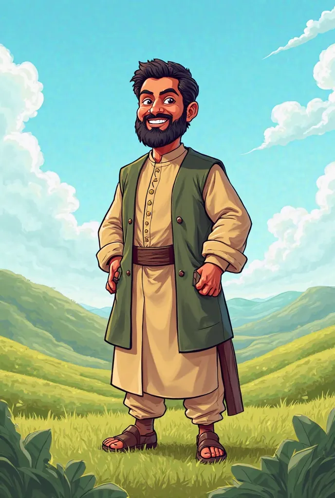 Cartoon image of Mohammad Sara standing on Anfil Field